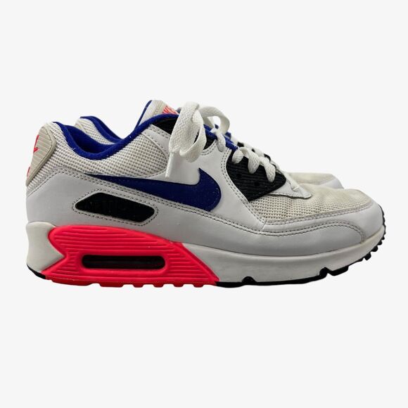 Nike Mens 8 Air Max 90 Essential Shoes Ultramarine White Red Lace Up 537384-136 - Picture 1 of 13